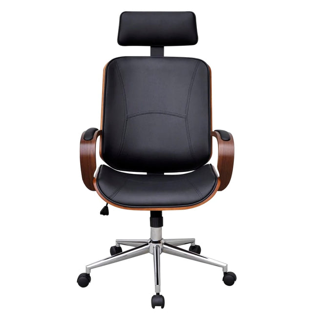 Chaise De Bureau Avec Appuie-Tête Bois Cintré Similicuir