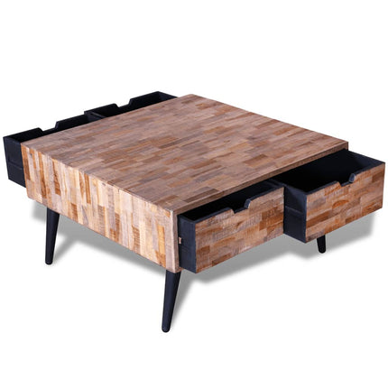 Table Basse Avec 4 Tiroirs Bois De Teck Recyclé