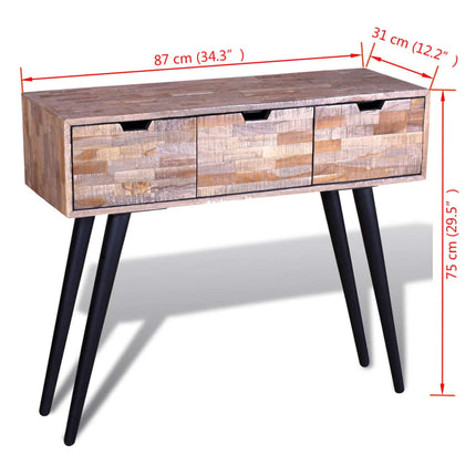 Table Console Avec 3 Tiroirs Bois De Teck Recyclé