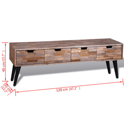 Table Console Tv Avec 4 Tiroirs Bois De Teck Recyclé