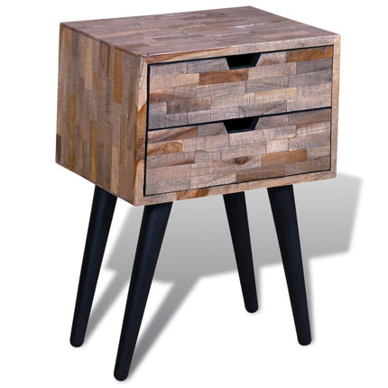 Table De Chevet Avec 2 Tiroirs Bois De Teck Recyclé