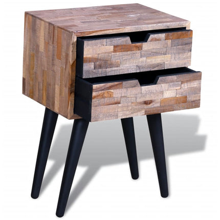 Table De Chevet Avec 2 Tiroirs Bois De Teck Recyclé