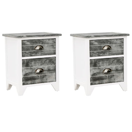Table De Chevet 2 Pcs Avec 2 Tiroirs Gris Et Blanc