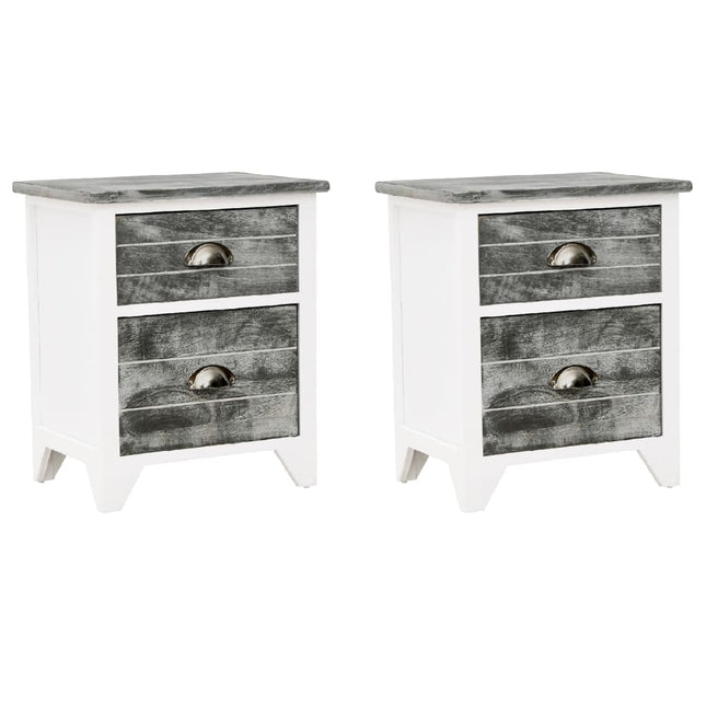 Table De Chevet 2 Pcs Avec 2 Tiroirs Gris Et Blanc