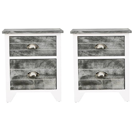 Table De Chevet 2 Pcs Avec 2 Tiroirs Gris Et Blanc