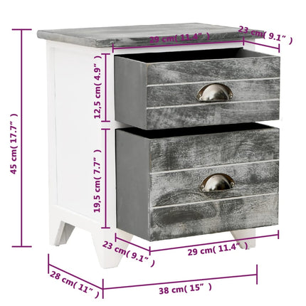 Table De Chevet 2 Pcs Avec 2 Tiroirs Gris Et Blanc