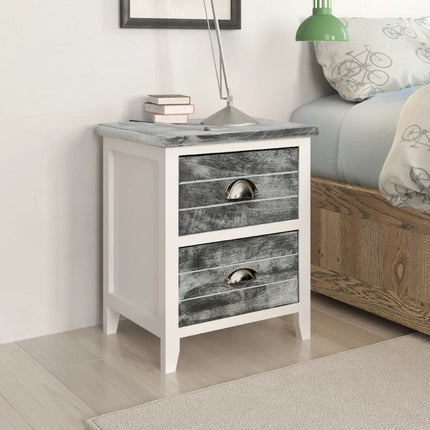 Table De Chevet 2 Pcs Avec 2 Tiroirs Gris Et Blanc