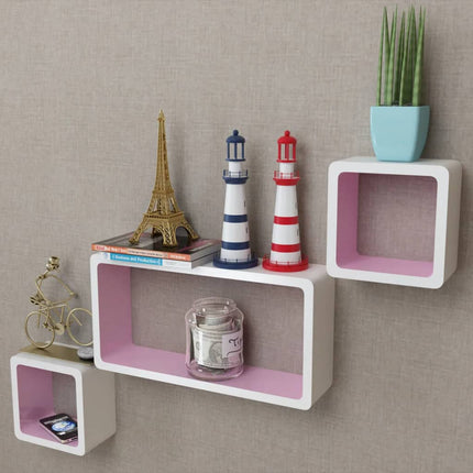 3 Étagères Cubes Murales Et En Mdf Blanc- Pour Dvd/Livres