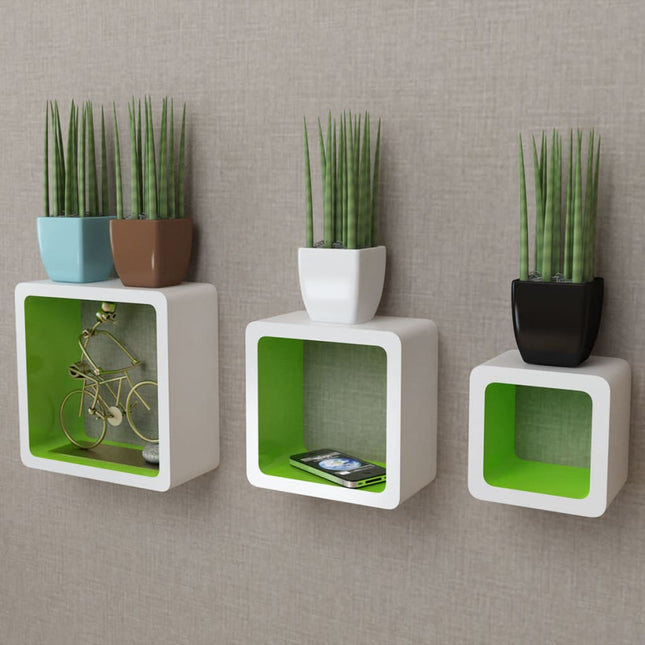 3 Étagères Cubes Murales Et En Mdf Blanc- Pour Livres/Dvd