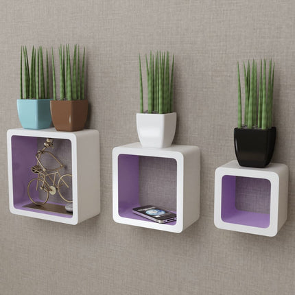 3 Étagères Cubes Murales Et En Mdf Blanc- Pour Livres/Dvd