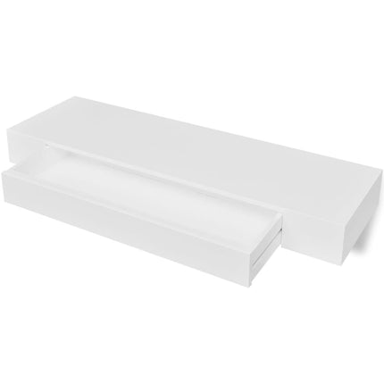 Étagère Murale Avec 1 Tiroir Mdf Rangement De Livres/Dvd Blanc