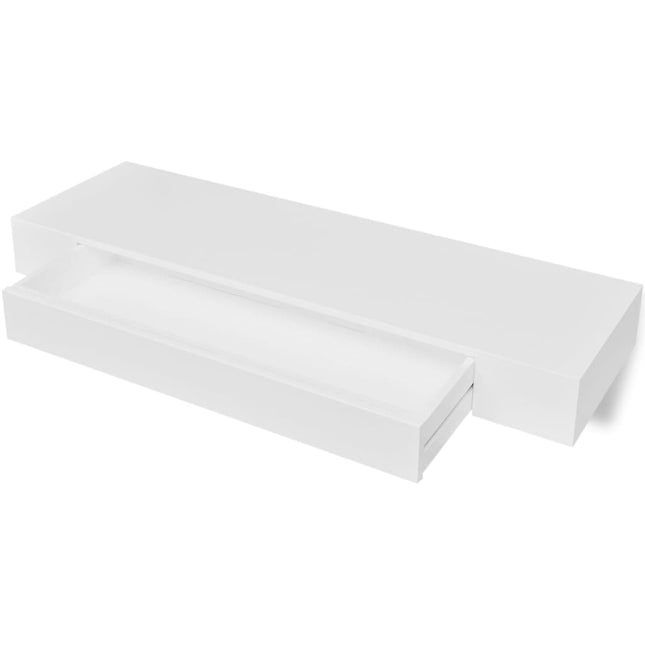 Étagère Murale Avec 1 Tiroir Mdf Rangement De Livres/Dvd Blanc