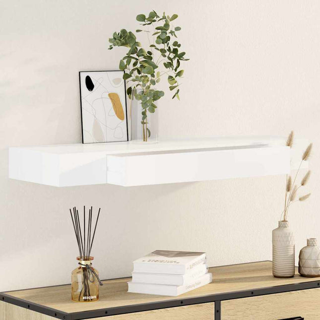 Étagère Murale Avec 1 Tiroir Mdf Rangement De Livres/Dvd Blanc