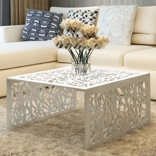 Table Basse Argentée Design Géométrique Aluminium