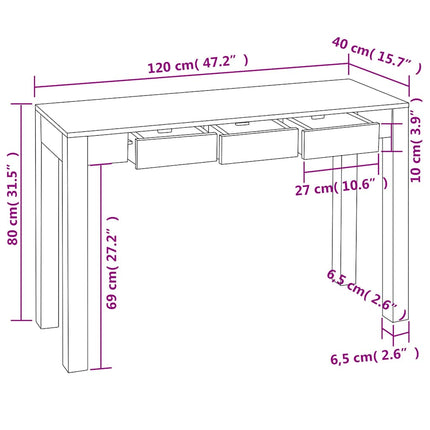 Table Console Avec 3 Tiroirs 80 Cm Bois Massif Blanc