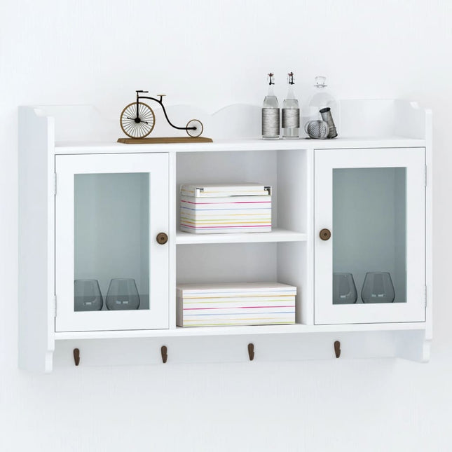 Vitrine Murale Avec Étagère De Livre / Dvd / Verre En Mdf Blanc Blanc