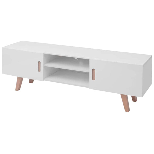 Meuble Tv Mdf 150X35X48,5 Cm Blanc Brillant