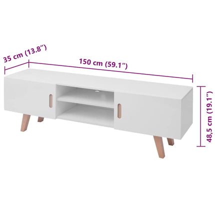 Meuble Tv Mdf 150X35X48,5 Cm Blanc Brillant