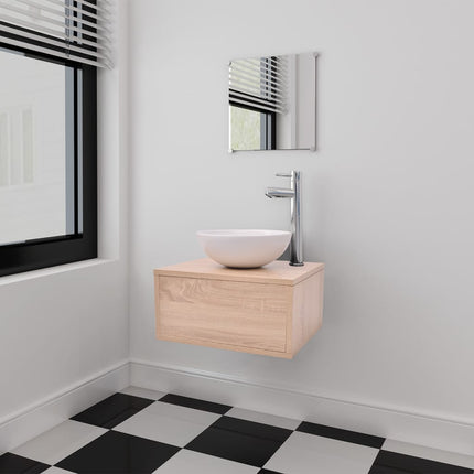 Meuble De Salle De Bain 4 Pcs Avec Lavabo Et Robinet