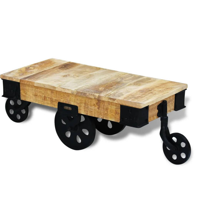 Vidal Xl Table Basse Avec Roues Bois De Manguier Brut