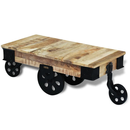 Vidal Xl Table Basse Avec Roues Bois De Manguier Brut