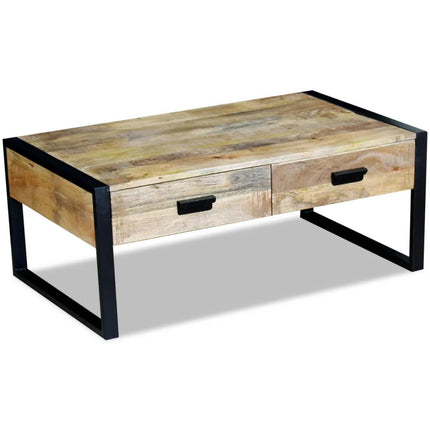 Table Basse Avec 2 Tiroirs Bois De Manguier Massif 100X60X40 Cm