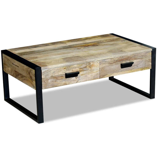 Table Basse Avec 2 Tiroirs Bois De Manguier Massif 100X60X40 Cm