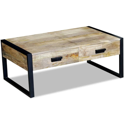Table Basse Avec 2 Tiroirs Bois De Manguier Massif 100X60X40 Cm