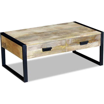 Table Basse Avec 2 Tiroirs Bois De Manguier Massif 100X60X40 Cm