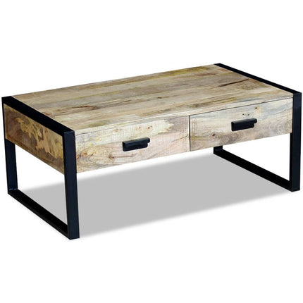 Table Basse Avec 2 Tiroirs Bois De Manguier Massif 100X60X40 Cm