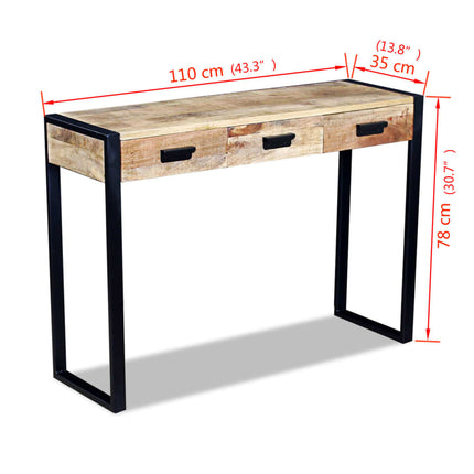 Table Console Avec 3 Tiroirs Bois De Manguier 110X35X78 Cm