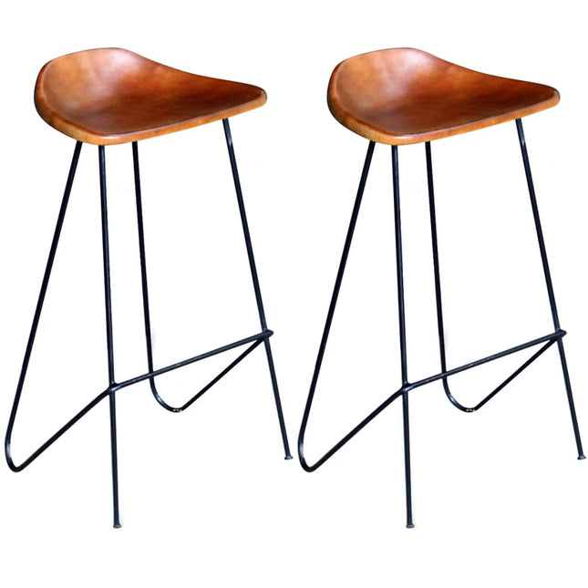 Chaises De Bar Lot De 2 Noir Et Cuir Véritable