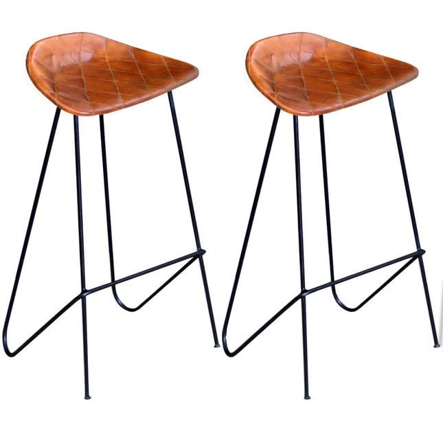 Chaises De Bar Lot De 2 Noir Et Cuir Véritable