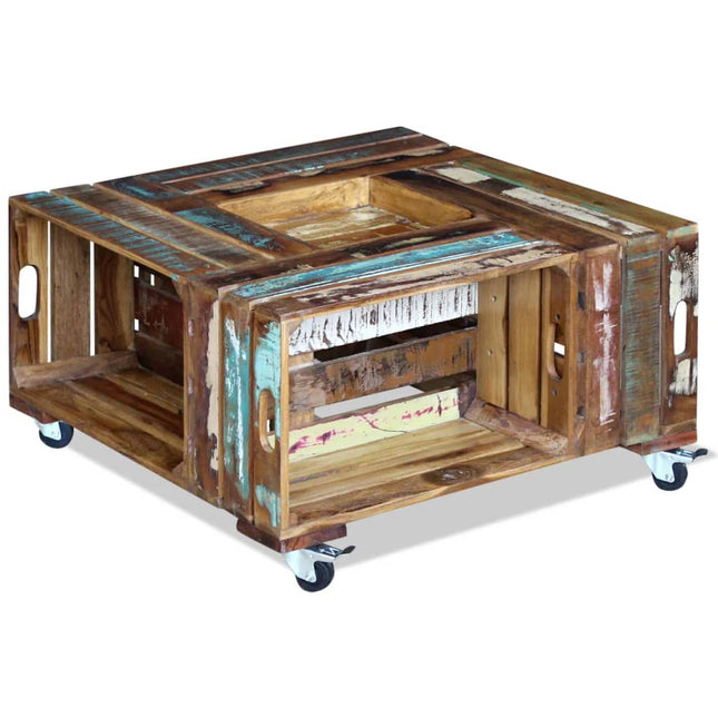 Table Basse Bois De Récupération Massif 70X70X35 Cm