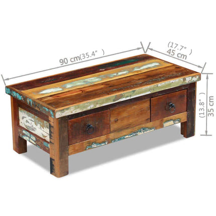 Table Basse À Tiroirs Bois De Récupération 90X45X35 Cm