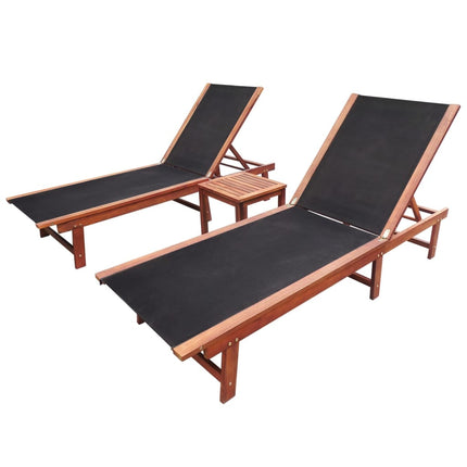 Chaises Longues Lot De 2 Et Table Bois D'acacia Et Textilène