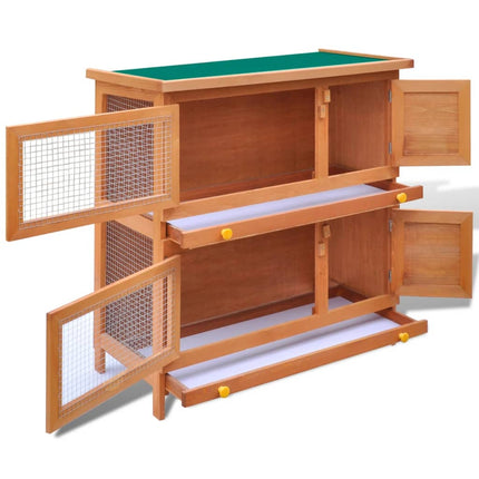 Clapier D'extérieur Cage Animaux Petits 4 Portes Bois Extérieur Blanc / Intérieur Blanc