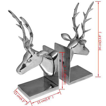 Serre-Livres Cerf 2 Pièces Aluminium Argenté