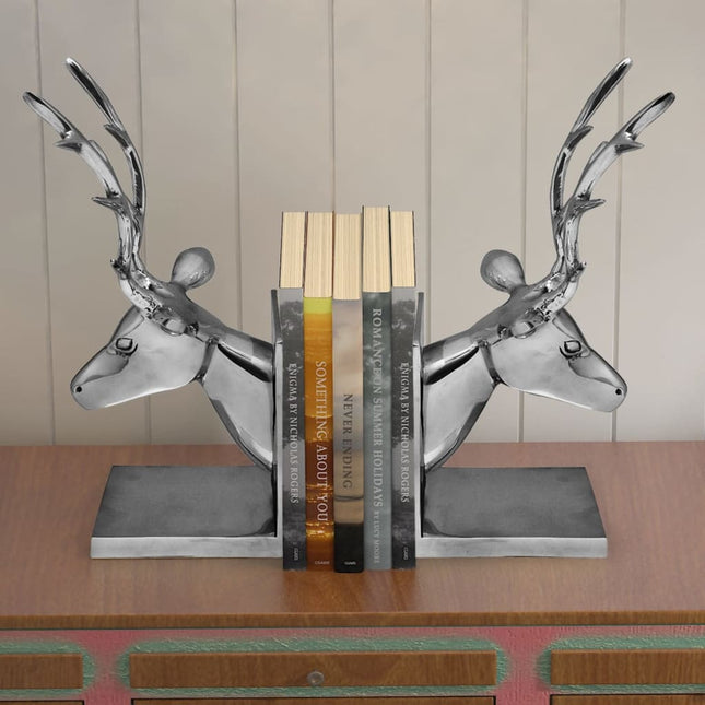 Serre-Livres Cerf 2 Pièces Aluminium Argenté