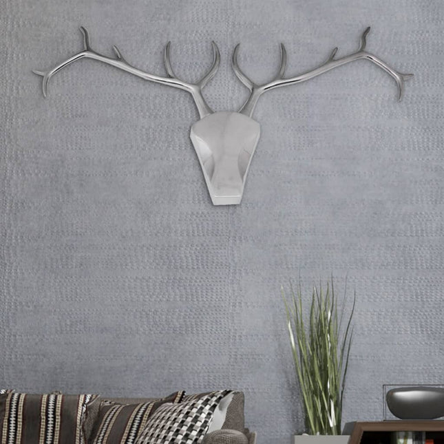 Décoration Murale En Forme De Tête De Cerf Aluminium Argenté