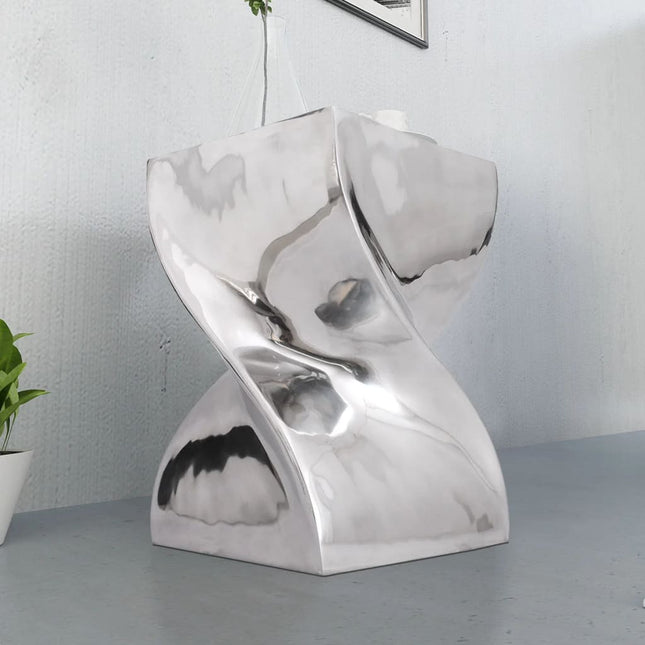 Table Auxiliaire / Tabouret Forme Torsadée Aluminium Argenté