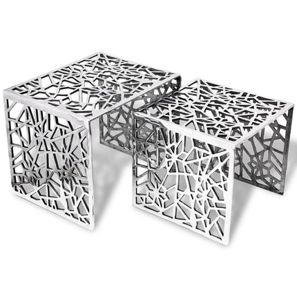 Table Auxiliaire Carrée 2 Pièces Aluminium Argenté