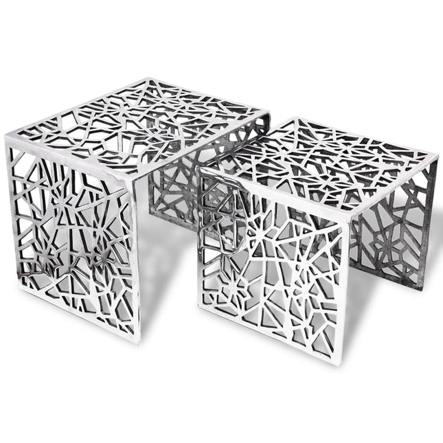 Table Auxiliaire Carrée 2 Pièces Aluminium Argenté