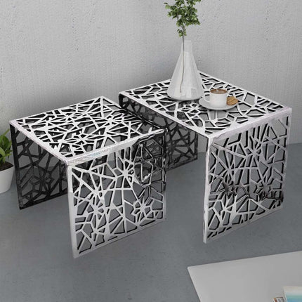 Table Auxiliaire Carrée 2 Pièces Aluminium Argenté