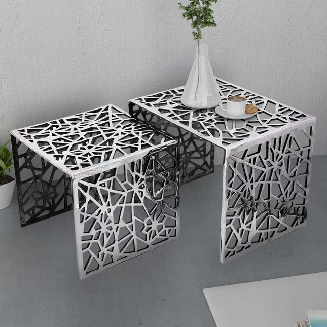 Table Auxiliaire Carrée 2 Pièces Aluminium Argenté