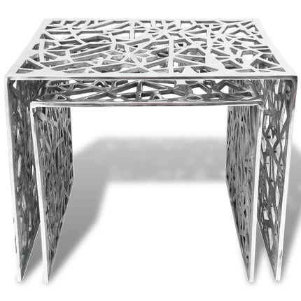 Table Auxiliaire Carrée 2 Pièces Aluminium Argenté