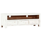Meuble Tv Blanc 120X30X40 Cm Bois D'acacia Massif