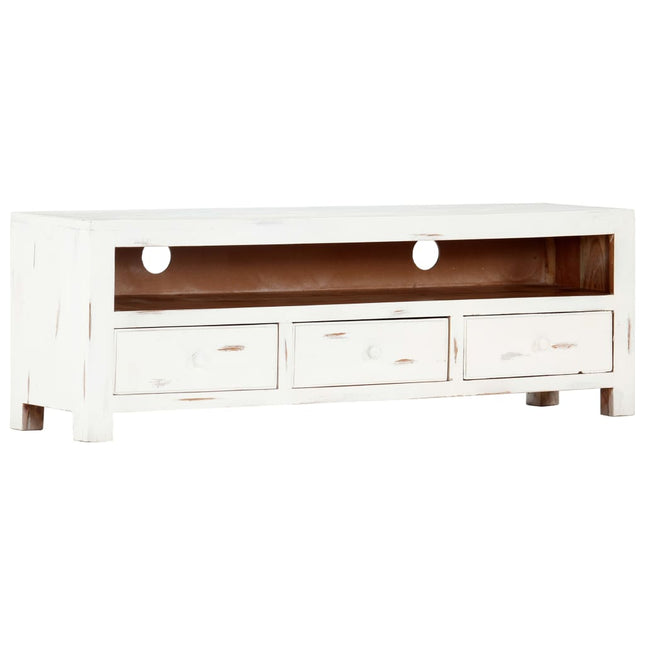 Meuble Tv Blanc 120X30X40 Cm Bois D'acacia Massif