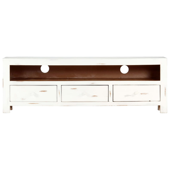 Meuble Tv Blanc 120X30X40 Cm Bois D'acacia Massif