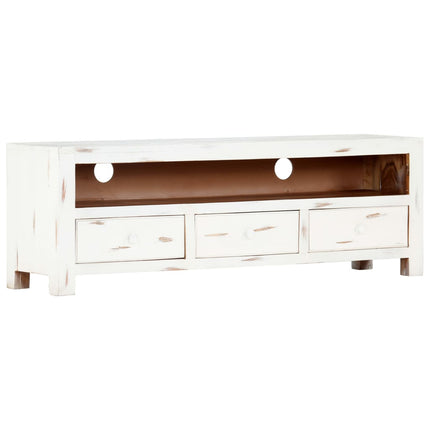 Meuble Tv Blanc 120X30X40 Cm Bois D'acacia Massif